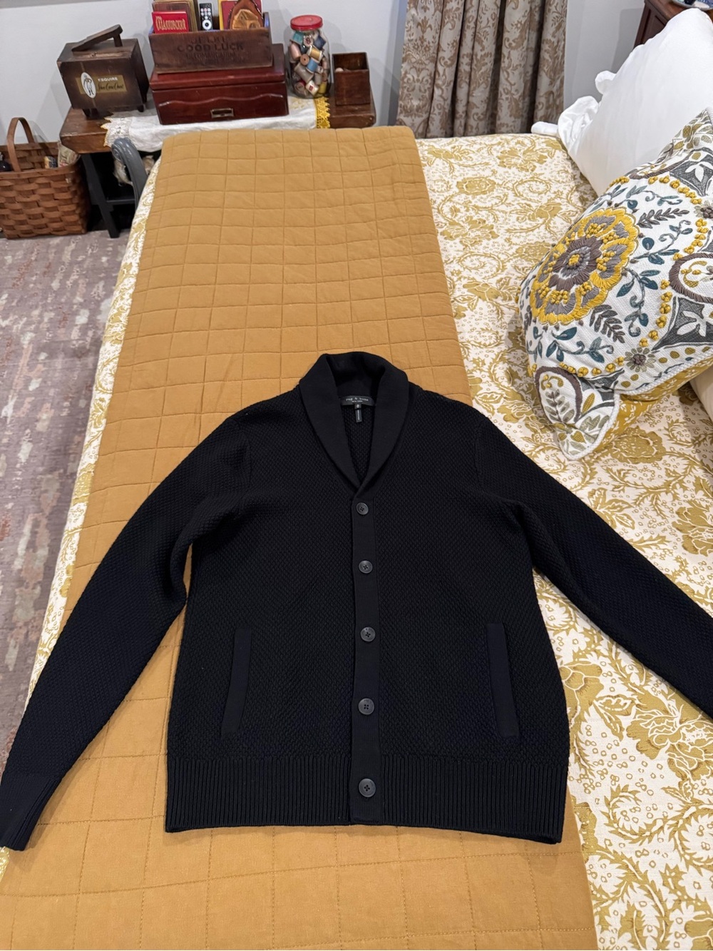 Rag & Bone Merino Wool Black Shawl-Collar Button-Up Cardigan Size M